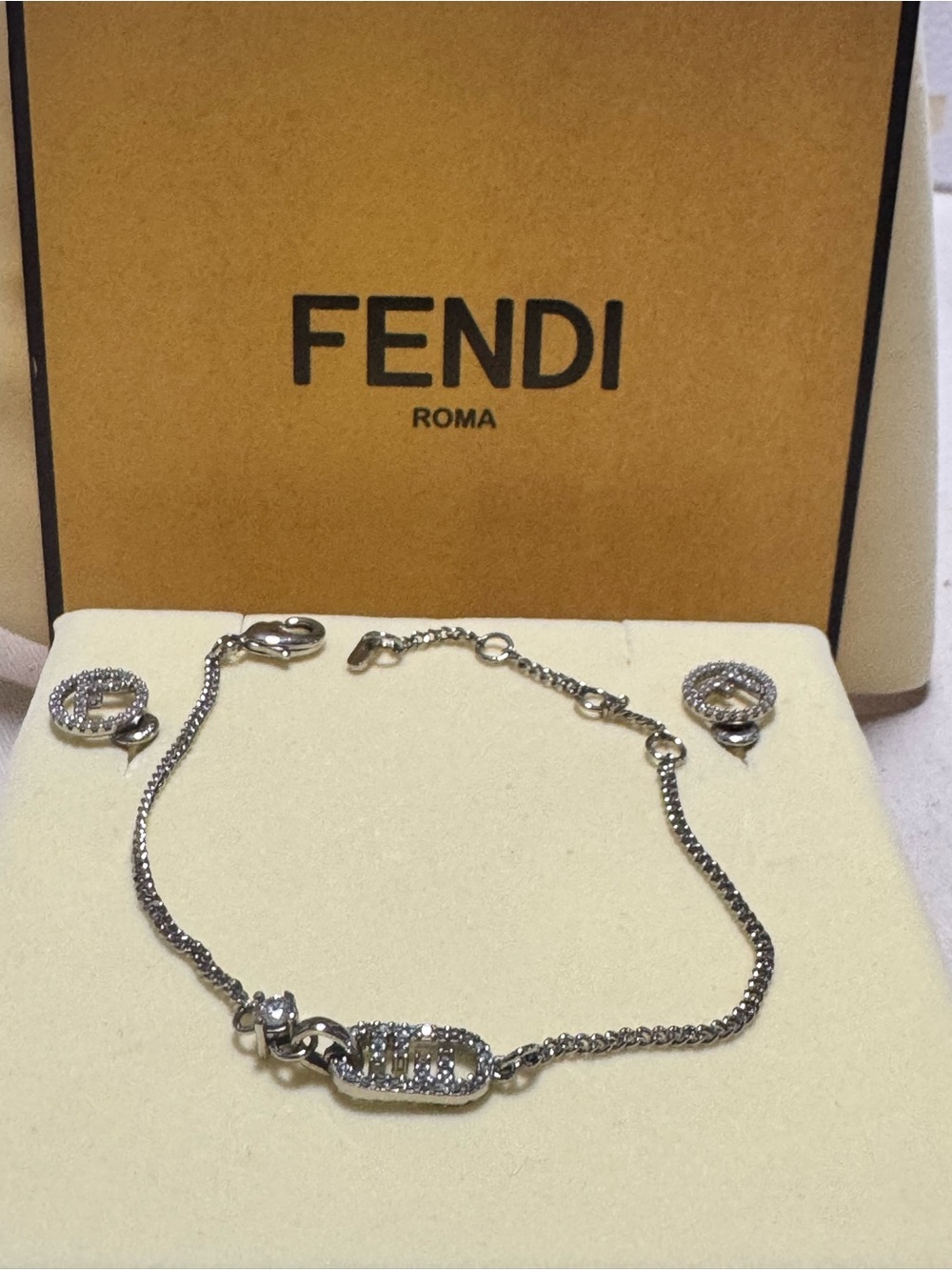 Fendi Silver Crystal Logo Bracelet